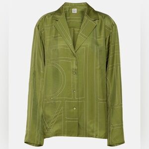 Toteme Monogram silk twill pajama shirt - green, size DE 38